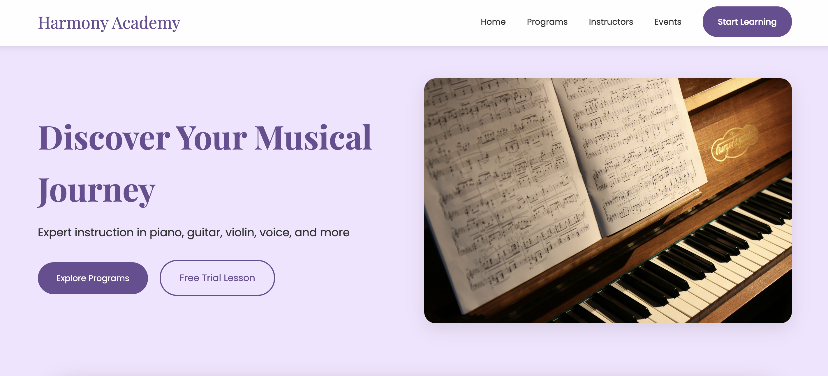 Music School Website Example