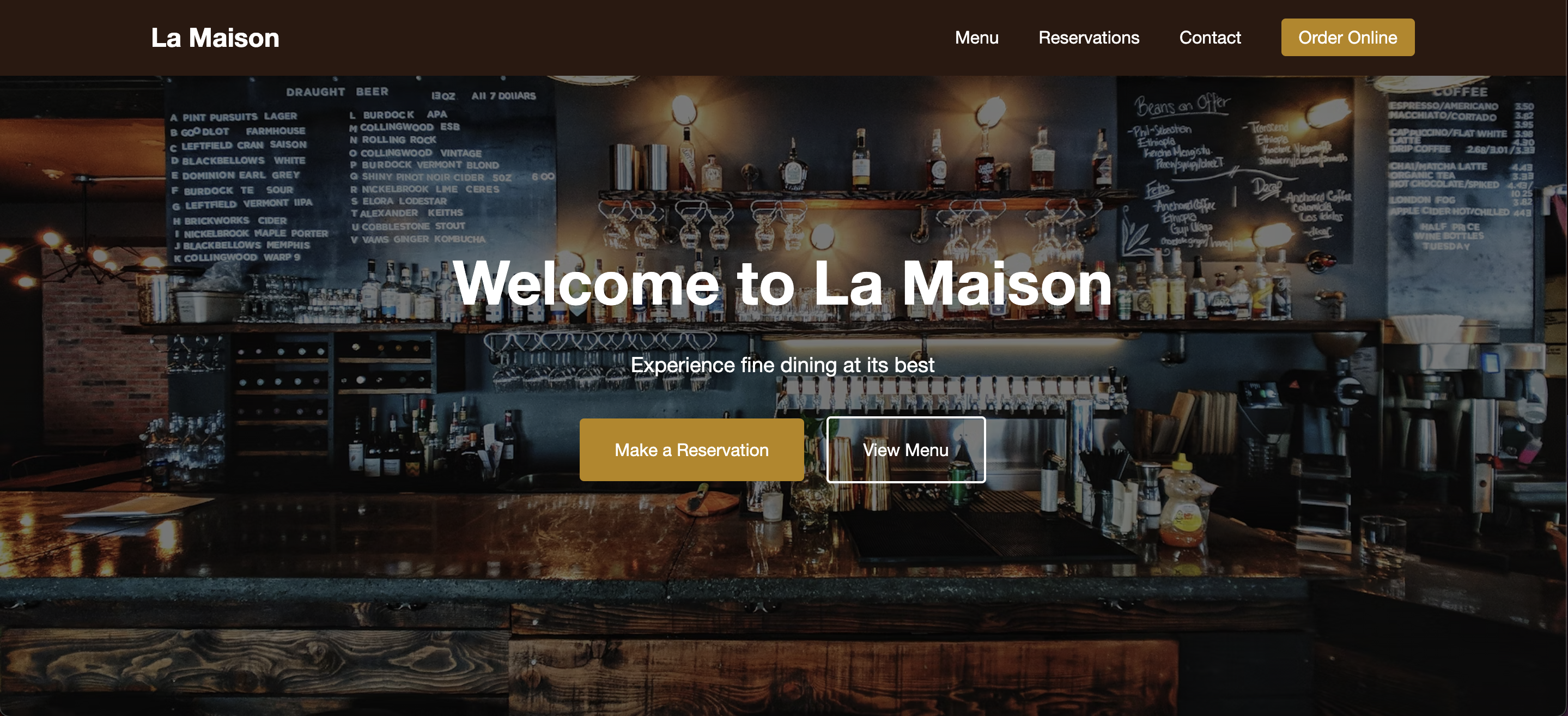 Restaurant Website Example